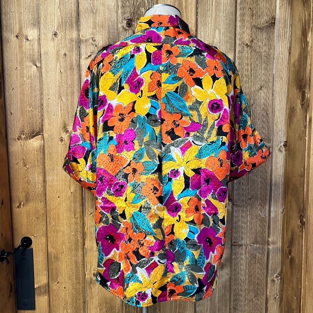 Oscar de la Renta Large/XL Vibrant Floral Vintage Blouse Grannycore Office Wear - Picture 8 of 10